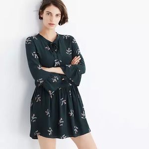 Madewell Silk Tie Neck Dress in Wild Botanic